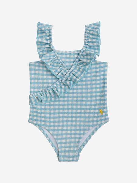 Bobo Choses Baby Vichy Ruffle Swimsuit ~ Aqua