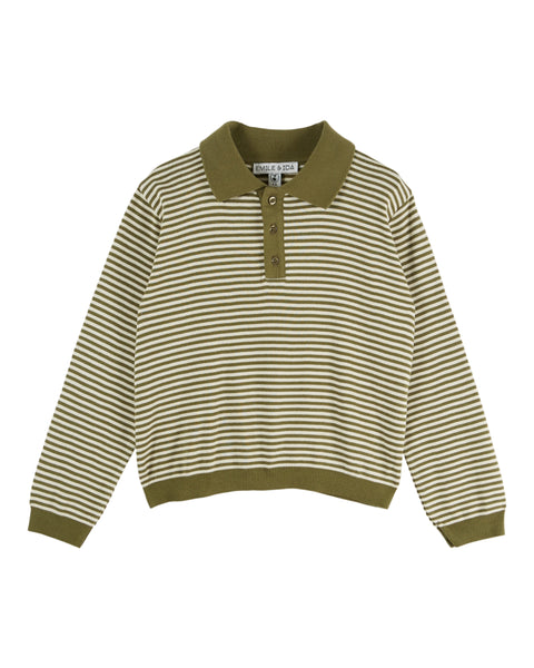 Emile at Ida Polo Sweatshirt ~ Rayure Pistache