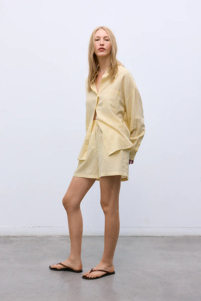 New Society - Alheli Woman Shirt Mimosa Yellow Stripes