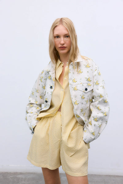 New Society ~ Alheli Woman Short Mimosa Yellow Stripes