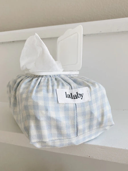 Lalaby Blue Gingham Wet Wipe Cover