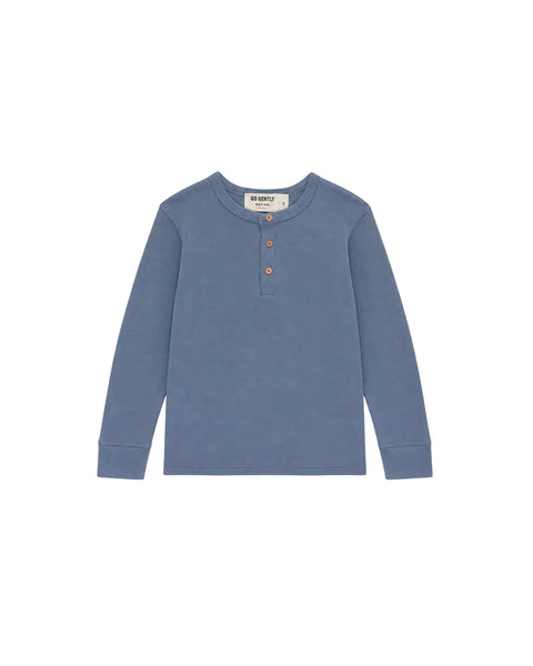 Go Gently Organic Long John Henley ~ French Blue