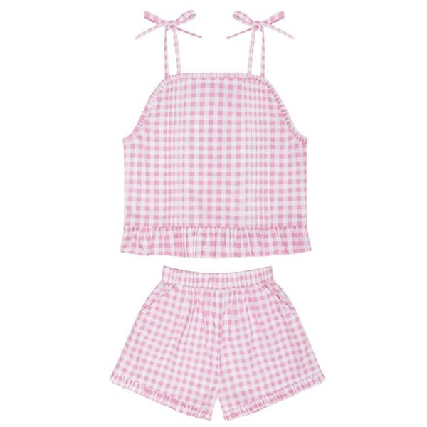 Minnow Girls Blush Gingham Tie Tank And Short Set