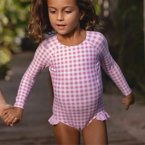 Minnow Girls Blush Gingham Rashguard