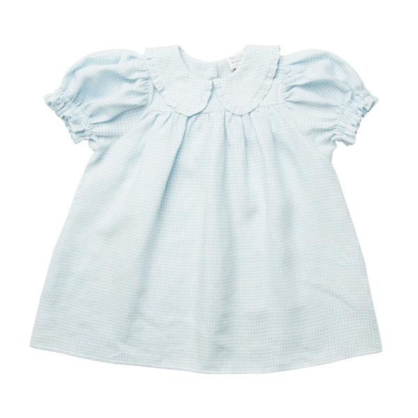 Nellie Quats Marbles Dress ~ Baby Blue & Milk Mini Check Linen