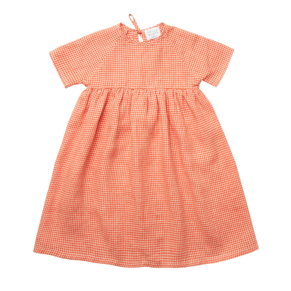 Nellie Quats Hopscotch Dress ~ Strawberry & Oat Mini Check Linen