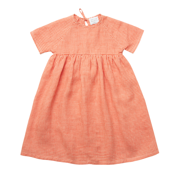 Nellie Quats Hopscotch Dress ~ Strawberry & Oat Mini Check Linen