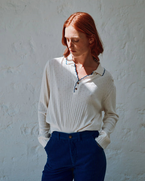 Emile et Ida Women Creme Pointelle Polo