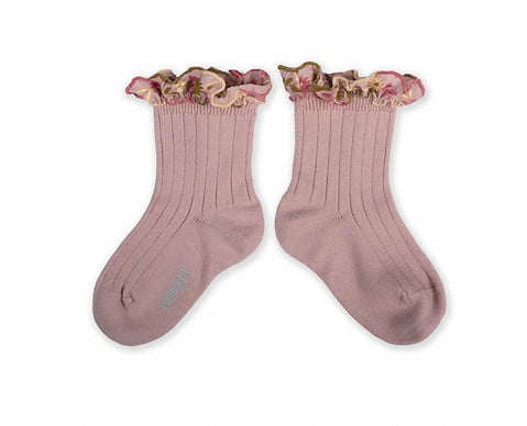 Collegien Anémone - Emb Ruffle Ankle Socks Vieux Rose
