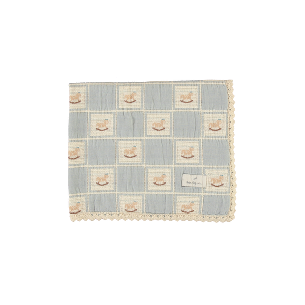 Bebe Organic Rocking Horse Blanket ~ Blue Horse Patchwork