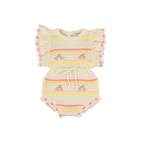 Bebe Organic Paloma Romper ~ Cherry Stripes