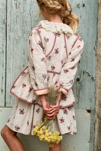 Bonjour Diary Quilted Jacket Denim ~ Garden Flowers Print
