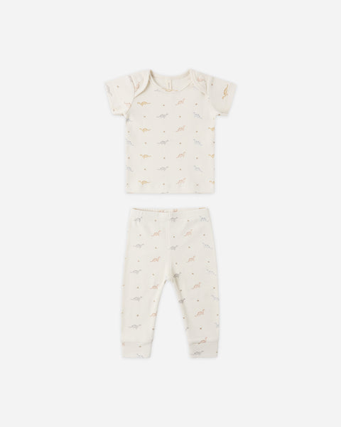 Quincy Mae Ribbed Short Sleeve Tee + Legging Set ~ Dinos