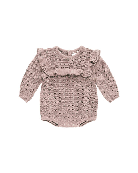 Quincy LS Pointelle Ruffle Romper ~ Mauve