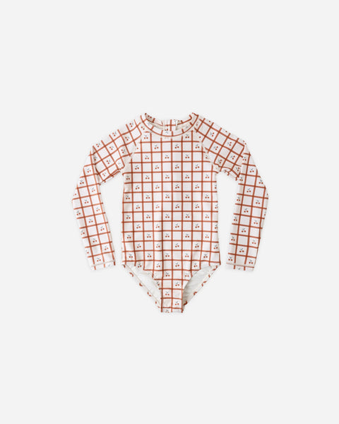 Rylee + Cru Delphine Rashguard One-Piece Cherry Check