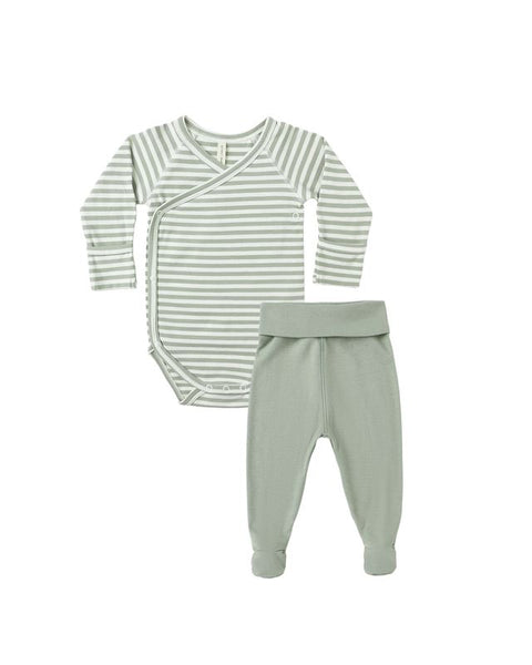 Quincy Mae Side Snap Bodysuit + Pant Set ~ Fern Stripe