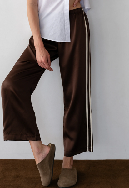 DONNI The Silk Stripe Crop Pant - Espresso