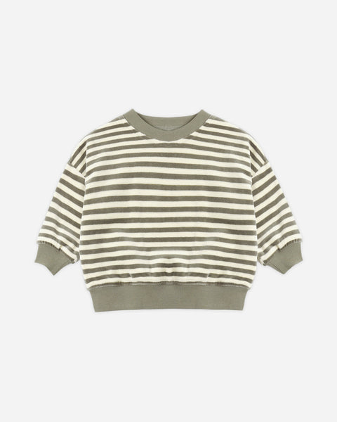 Quincy Mae Velour Relaxed Sweatshirt ~ Spruce Stripe