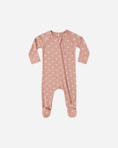 Quincy Mae Bamboo Zip Footie ~ Pink Hearts