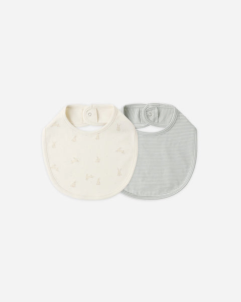Quincy Mae Jersey Snap Bib, 2 Pack ~ Bunnies, Sage Stripe