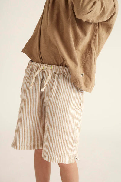 Cozmo Striped Gauze Bermuda Shorts ~ Coffee