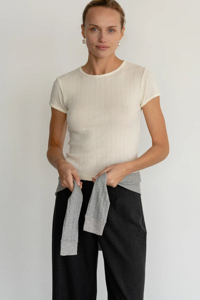 Donni Pointelle Baby Tee ~ Creme
