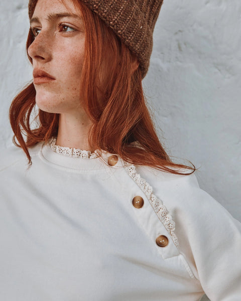 Emile et Ida Women Ecru English Embroidery Sweater ~ Cream