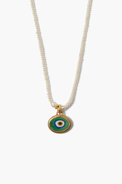 Chan Luu Mya Evil Eye Necklace ~ White Pearl