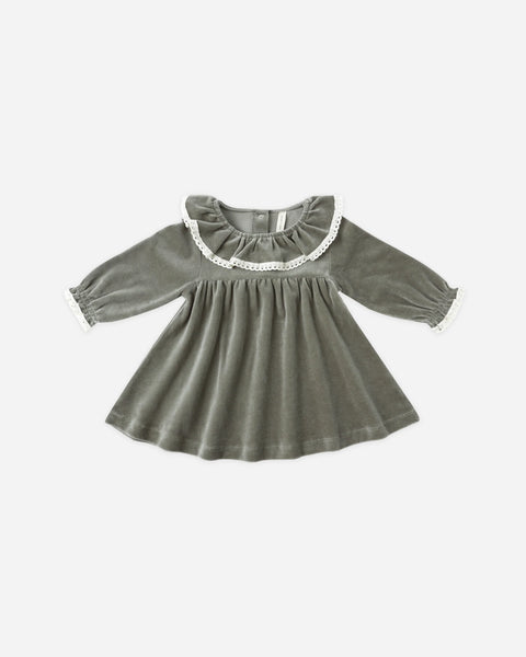 Quincy Mae Velour Baby Dress ~ Forest