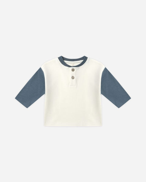 Quincy Mae Long Sleeve Henley Tee ~ Ocean