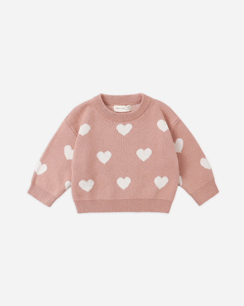 Quincy Mae Heart Knit Sweater ~ Pink