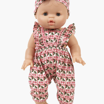 Minikane Baby Girl Doll with Cherry Romper