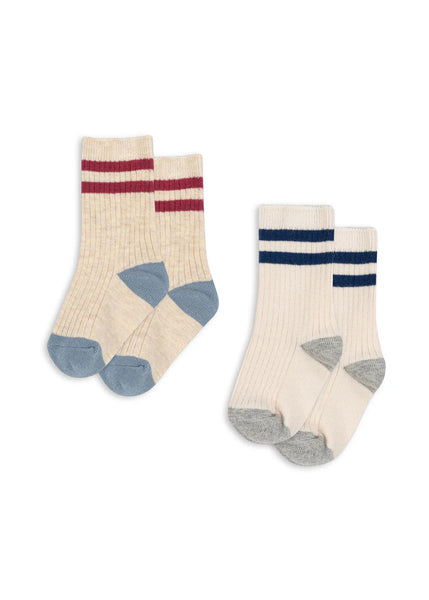 Konges 2 Pack Rib Socks ~ Off White/Multi Stripe