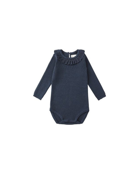 Rylee + Cru Ruffle Collar Bodysuit ~ Navy