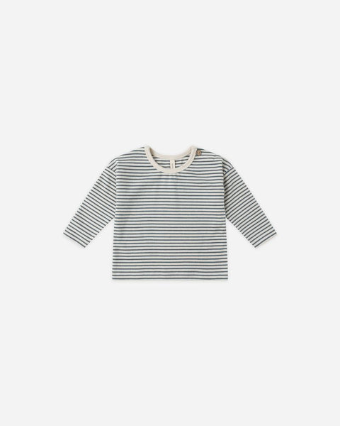 Quincy Mae Long Sleeve Tee ~ Ocean micro stripe