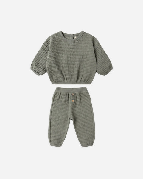Quincy Mae Textured Sweat Set ~ Forest