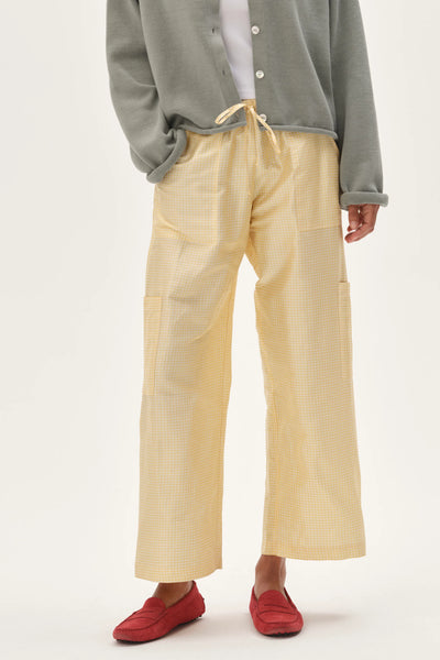DONNI Taffeta Drawstring Cargo Pant Butter Gingham