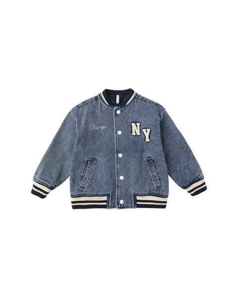 Rylee + Cru Varsity Jacket ~ Indigo Denim