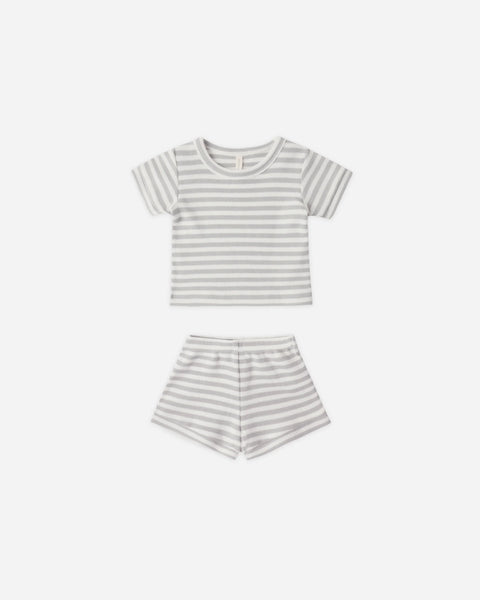 Quincy Mae Waffle Shortie Set ~ Sage Stripe