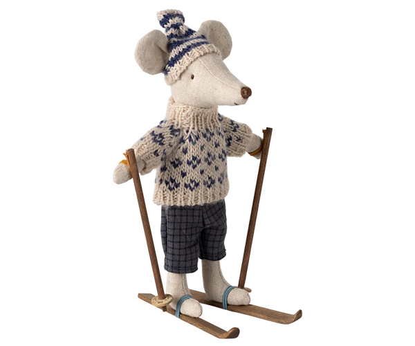 Maileg Dad Winter Mouse w/Ski Set ~ Blue