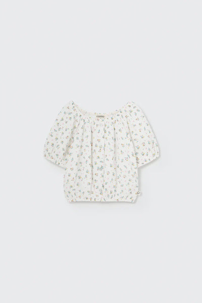 Cozmo Organic Floral Gauze Top ~ Ivory