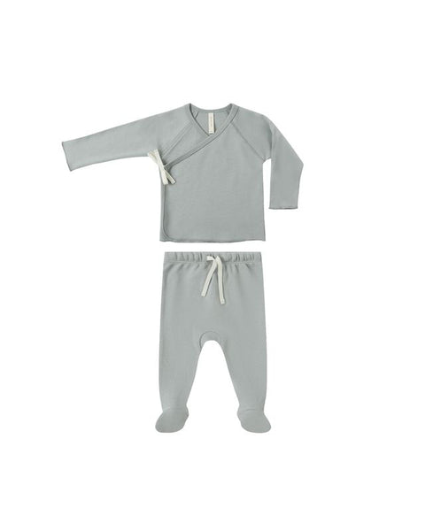 Quincy Mae Wrap Top + Footed Pant Set ~ Steel Blue