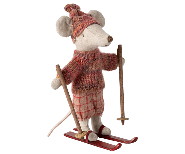 Maileg Big Sister Winter Mouse w/Ski Set ~ Rose