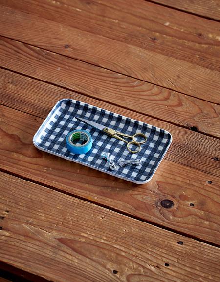 Fog Linen Coating Tray Navy White Check Small
