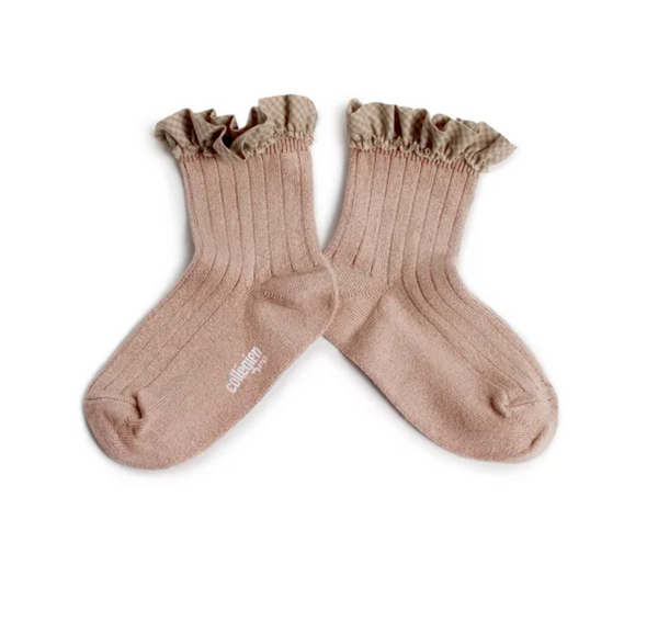Collegien Brigitte Gingham Ankle Socks - Vieux Rose