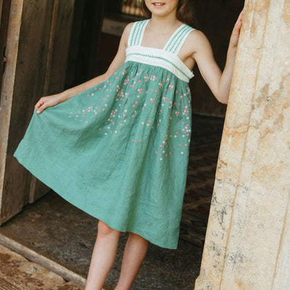 Lali Sienna Dress in Linen Peridot Green