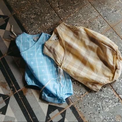 Lali Wrap Onesie in Vitage Blue Plaid