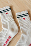 Le Bon Shoppe - Embroidered Boyfriend socks: Amour Pink + Heart