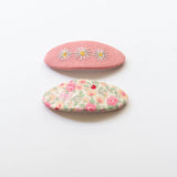 Tangle Shiny Stars - Embroidered hair snap clips (Coral Pink and Flowers)