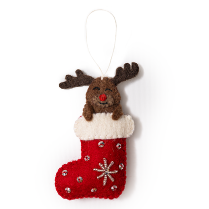 Global Goods Partners - Felt Stocking Animal Ornaments: Reindeer